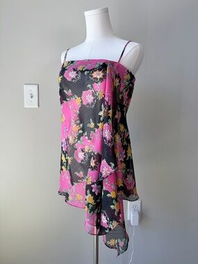 Esther Vintage Floral Sheer Asymmetrical Ruffle Tank Top Fairy Delicate Romantic